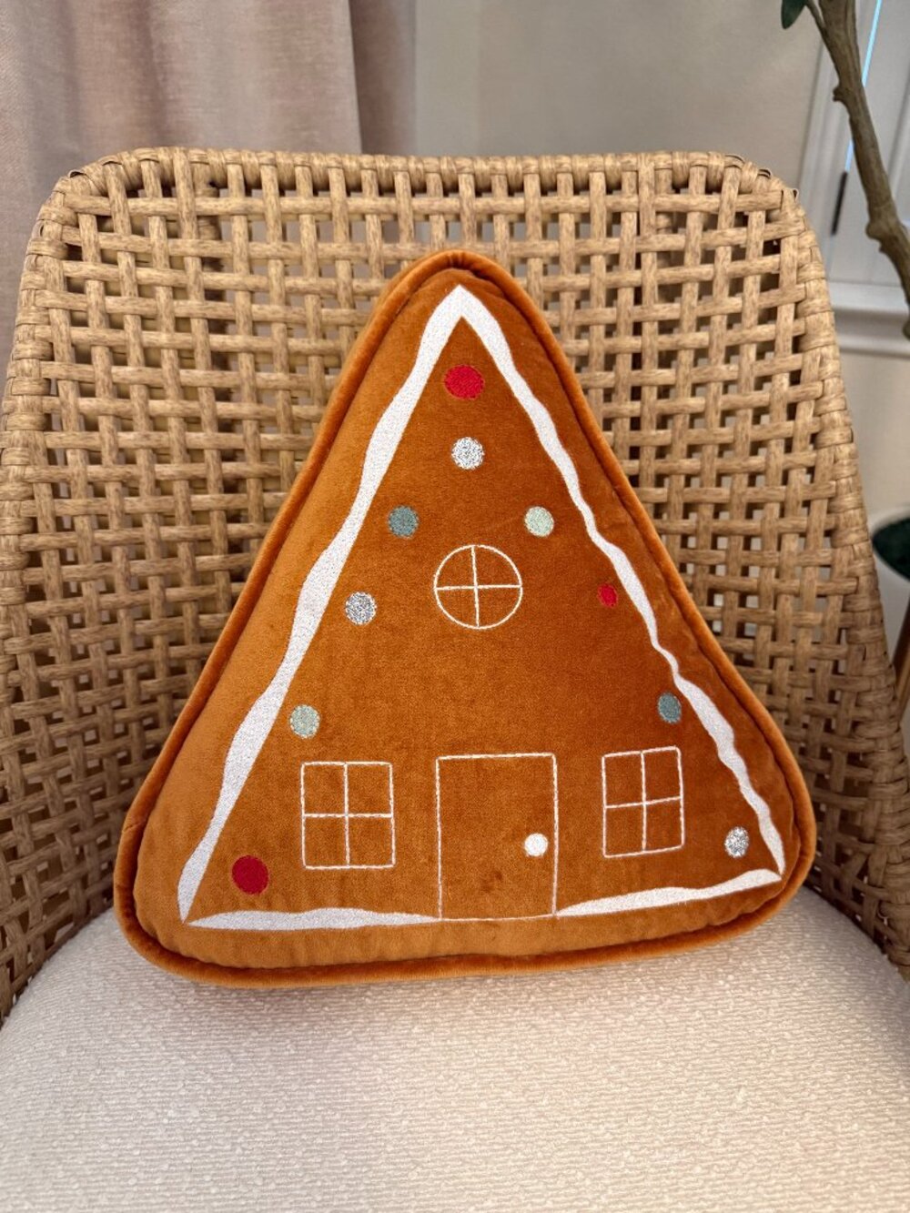 Crate & Kids Gingerbread House Velvet Pillow